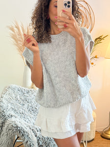 Pull sans manches Laine et Mohair gris clair