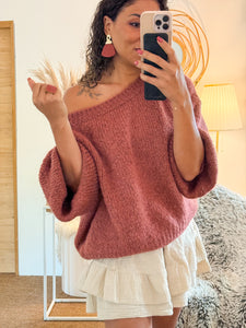 Pull épaule dénudée Mohair et Laine Grenat