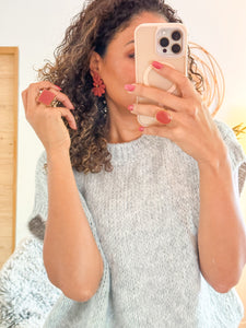 Pull sans manches Laine et Mohair gris clair