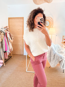 Pull sans manches Laine et Mohair crème