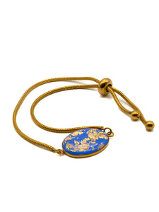 Bracelet Coulissant Médaillon Bleu Doré et Argenté