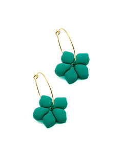 Boucles d'Oreilles Créoles Fleurs Vert Forêt