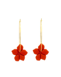 Boucles d'Oreilles Créoles Fleurs Terre Rouge