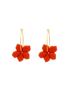 Boucles d'Oreilles Créoles Fleurs Terre Rouge