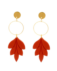 Boucles d'Oreilles Feuille Terre Rouge