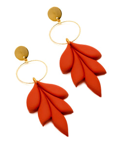 Boucles d'Oreilles Feuille Terre Rouge