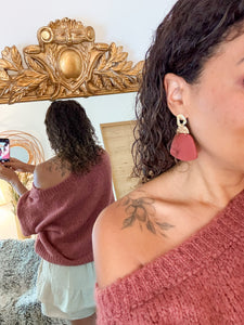 Pull épaule dénudée Mohair et Laine Grenat
