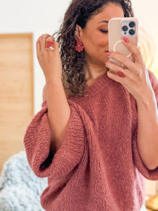 Pull épaule dénudée Mohair et Laine Grenat