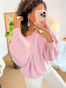 Pull épaule dénudée Mohair et Laine Rose