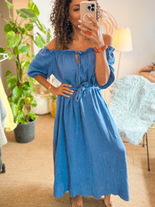 Robe en gaz de coton épaule dénudé