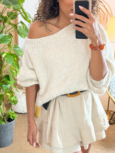 Pull épaule dénudée Mohair et Laine Crème