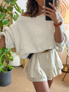 Pull épaule dénudée Mohair et Laine Crème