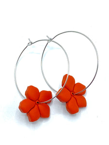 Boucles d'Oreilles Créoles Fleurs Terre Rouge