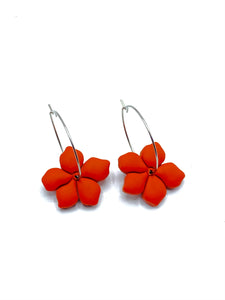 Boucles d'Oreilles Créoles Fleurs Terre Rouge