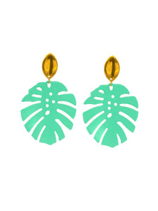 Boucles d'Oreilles Monstera Turquoise