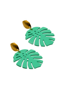 Boucles d'Oreilles Monstera Turquoise