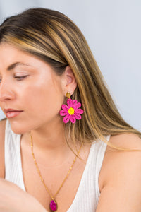 Boucles d'Oreilles Fleur  Fushia