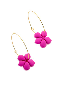 Boucles d'Oreilles Créoles Fleurs Fushia