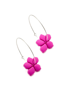 Boucles d'Oreilles Créoles Fleurs Fushia
