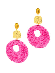 Boucles d'Oreilles Raphia  Fushia