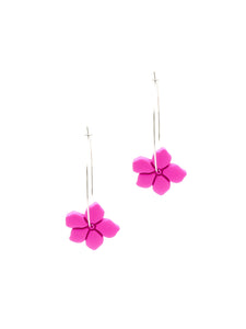 Boucles d'Oreilles Créoles Fleurs Fushia