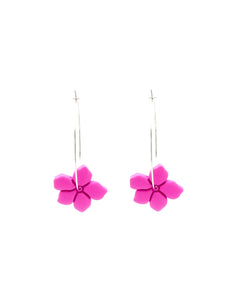 Boucles d'Oreilles Créoles Fleurs Fushia