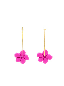 Boucles d'Oreilles Créoles Fleurs Fushia