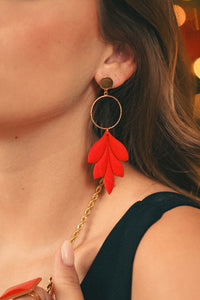 Boucles d'Oreilles Feuilles Rouges