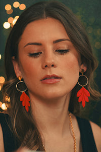 Boucles d'Oreilles Feuilles Rouges