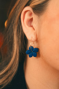 Boucles d'Oreilles Créoles Fleurs Bleues