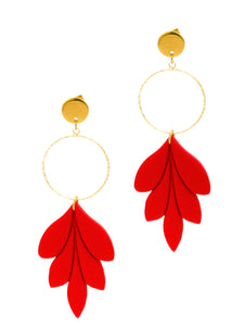 Boucles d'Oreilles Feuilles Rouges