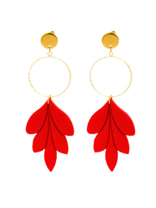 Boucles d'Oreilles Feuilles Rouges