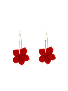 Boucles d'Oreilles Créoles Fleurs Rouges