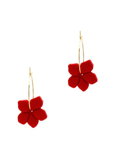 Boucles d'Oreilles Créoles Fleurs Rouges