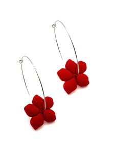 Boucles d'Oreilles Créoles Fleurs Rouges