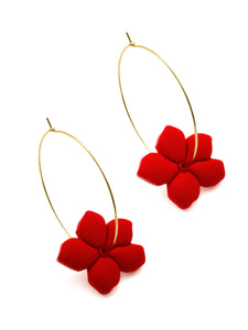 Boucles d'Oreilles Créoles Fleurs Rouges