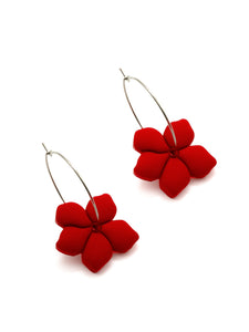 Boucles d'Oreilles Créoles Fleurs Rouges