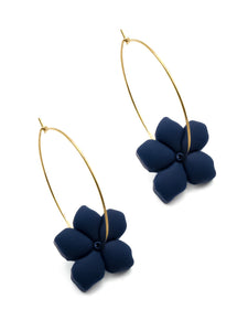 Boucles d'Oreilles Créoles Fleurs Bleues