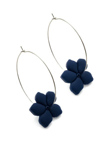 Boucles d'Oreilles Créoles Fleurs Bleues