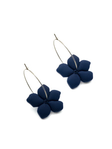 Boucles d'Oreilles Créoles Fleurs Bleues