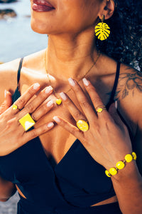 Boucles d'Oreilles Monstera Jaune