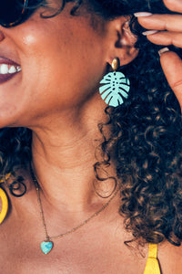 Boucles d'Oreilles Monstera Turquoise