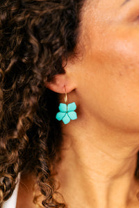 Boucles d'Oreilles Créoles Fleurs Turquoise