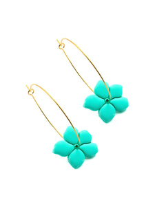 Boucles d'Oreilles Créoles Fleurs Turquoise