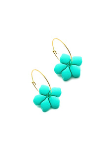 Boucles d'Oreilles Créoles Fleurs Turquoise