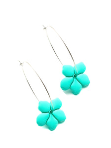 Boucles d'Oreilles Créoles Fleurs Turquoise