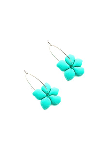 Boucles d'Oreilles Créoles Fleurs Turquoise