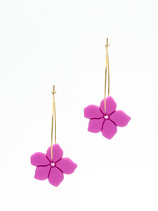 Boucles d'Oreilles Créoles Fleurs Rose