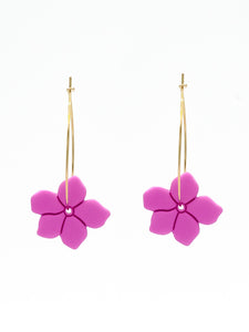 Boucles d'Oreilles Créoles Fleurs Rose