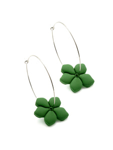 Boucles d'Oreilles Créoles Fleurs Kaki